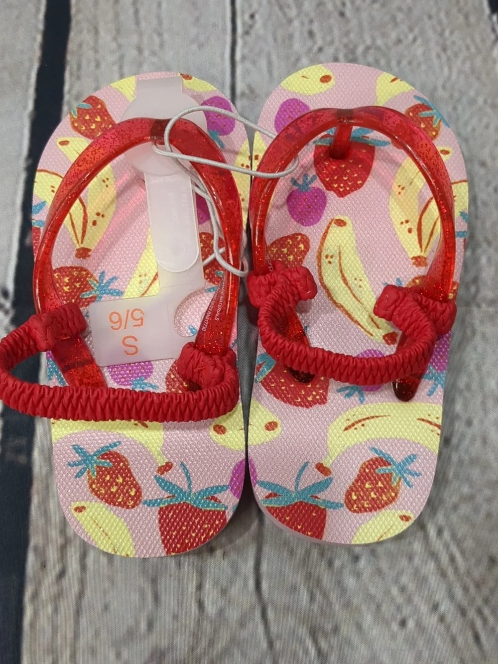 Cat & Jack Pink Fruit-Print Jelly Flip Flops with Red Sparkle Straps